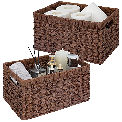 GRANNY SAYS Wicker Storage Baskets for Shelves, Wicker Baskets for Organizing, Waterproof Woven Basket for Pantry, Rectangle Basket for Shelf, Brown, 2-Pack - color: Brown, size: 13"L x 8 ¼"W x 7"H