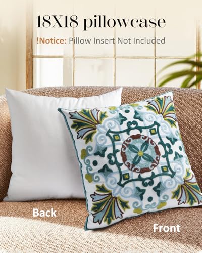 Embroidered Throw Pillow Cover - 18x18 Decorative Pillow Cover with Zipper Aesthetic Cute Design Boho Spring Summer Cozy Throw Pillowcase for Living Room Couch Sofa Bed, Classical Flowers - color: Classical Flowers, size: 18" x 18" (Pack of 1)