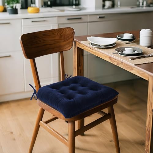 ELFJOY 4 Pack Chair Cushions for Dining Chairs Chair Pads Cushion for Kitchen Office Tufted Square Seat Cushion with Ties (U Shape Navy) - color: V U Shape Navy