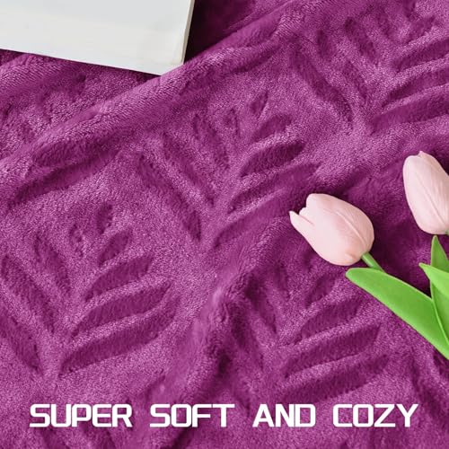 Exclusivo Mezcla King Size Fleece Blanket for Bed, Super Soft and Cozy Blankets All Season Use, Leaves Pattern, Plush Fuzzy Lightweight, Purple, 90x104 Inch - color: Purple, size: King(90"x104")