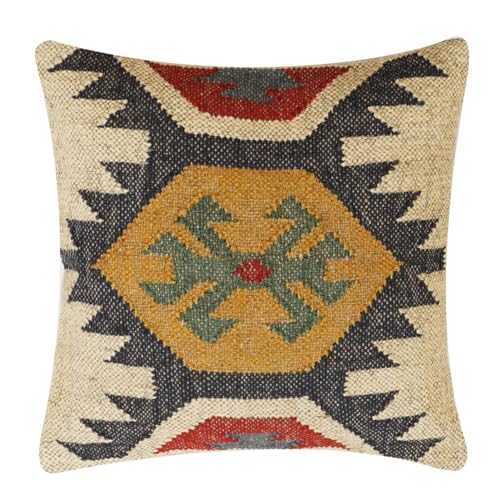 70% Jute 30% Wool Cushion Cover Handwoven Kilim Pillow Cover Square Pillow Sham Authentic Throw Pillow Case Boho Decorative Vintage Kilim Cushion Case for Outdoor Decor 18x18 Inches - color: Pattern-05