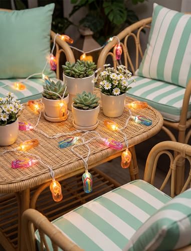 Slipper String Lights, 8.5FT 10 LED Beach Themed Lights with UL Certified Plug, Waterproof Tropical Party Decorations for Patio, Warm White Hawaiian String Lights for Garden Backyard Bedroom Decor - color: 10 LED Beach Flip-Flops