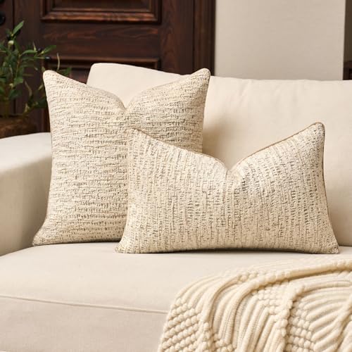 Yangest Chenille Pillow Cover 18 x18 Inches, Thick Textured Square Throw Pillow Cover Farmhouse Modern Soft Accent Couch Neutral Pillow Cover for Living Room Bedroom, Beige - color: Beige, size: 18" x 18" (Pack of 1)