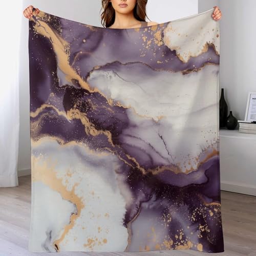 Modern Marble Blanket, Abstract Luxury Baroque Golden Purple White Stone Veins Pattern Soft Warm Cozy Plush Flannel Covers for Livingroom Bedroom Couch Chair Camping Travel Home Decor Tapestry 30x40in - color: Abstract-22, size: 30W" x 40L"