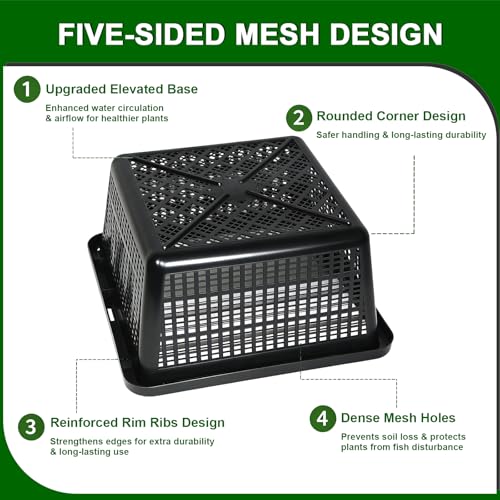 12 Pcs 7 Inch Aquatic Plant Baskets for Hydroponics Water Garden Plant Pots Black Plastic Mesh Basket Square Plastic Mesh Pond Containers for Live Aquarium Plants - style: 7" Square-12 PCS