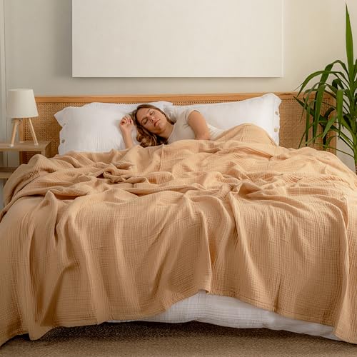 Muslin Blanket - Pure 100% Turkish Cotton Airy Soft Light Versatile Gauze Throw Blanket for Bed, Couch, Sofa (Beige, Twin XL Size (71" x 95" inch)) - color: Beige, size: Twin XL Size ( 71" x 95" inch )