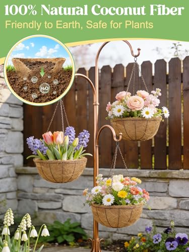 4Pcs 16inch Coconut Liners for Hanging Baskets Planters - Made of 100% Natural Coco Coir Fiber, Thick Breathable Round Liner for Outdoor Porch Garden Flower - size: 16in