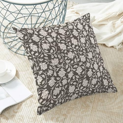 Taupe Floral Throw Pillow Covers 18x18 Set of 2, Flower Print Linen Decorative Pillow Cover Neutral Vintage Outdoor Cushion Cover Taupe Black Floral Pillowcase for Sofa Couch Farmhouse Room - color: Floral Black, size: 18" x 18" (Pack of 2)