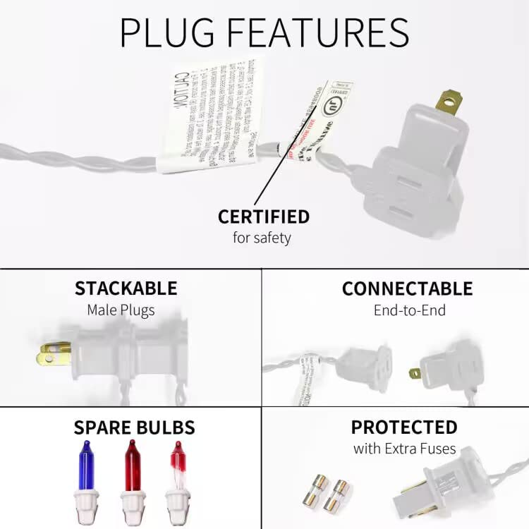 100LIGHTS RED White and Blue Extra-Bright with End Connectors 4th July Decoration Patriotic Mini String Lights 5.98m UL Certified Waterproof for Home Garden Holiday Tree Party Patio - color: White Wire Red&White&Blue, size: 100 COUNT-1PACK