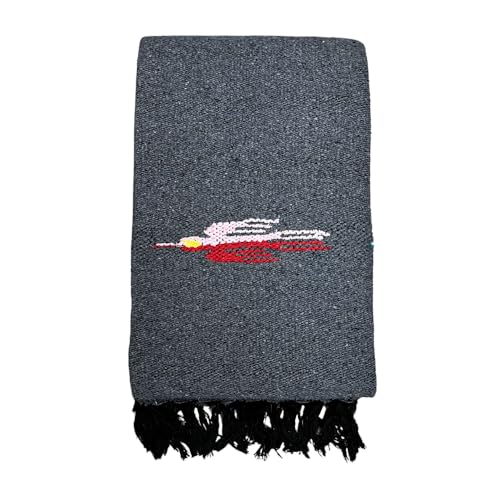 Open Road Goods Mexican Thunderbird Yoga Blanket, Handwoven Throw for Yoga, Meditation, and Home Décor – Versatile Blanket for Beach, Picnic, Camping, or Outdoor Use - color: Charcoal