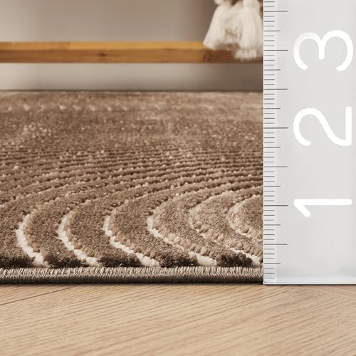 Abani Neutral Collection Brown Area Rug 8' x 10' for Living Room, Dining Room, Family Room - Mid-Century Concentric Circle Design - Durable & Easy to Clean - color: Brown, size: 8' x 10' (Rectangular)