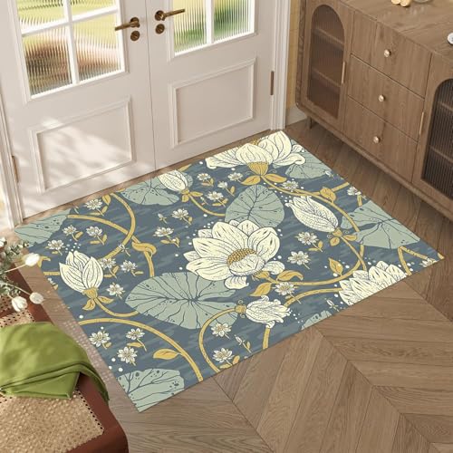 1.5 x 2.5ft Area Rug Floral Print Rug Machine Washable Rugs Floor Carpet Non-Slip Low Pile Area Rugs for Living Room Bedroom Dining Room - color: Muted Sage and Soft Gold, size: 1.5 x 2.5ft / 18 x 30in / 45 x 75cm