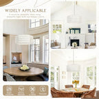 23 inch White 5 Light Rattan Light Fixture Woven Pendant Lights Rattan Farmhouse Chandeliers Fabric Shade Boho Chandelier for Dinning Room Kitchen - color: 23"-White-Prism