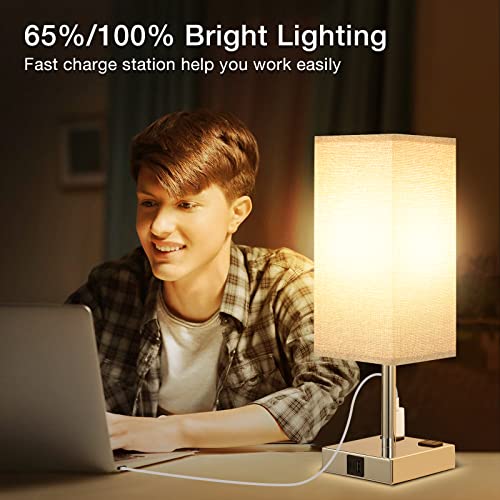 aooshine Gray Set of 2 Touch Lamps with USB Port Nightstand Lamp with USB-C+A Charge Ports & AC Outlets, 3-Way Dimmable Bedside Lamp, Small for Bedroom Living Room (Bulb Included) - color: Gray-Silver