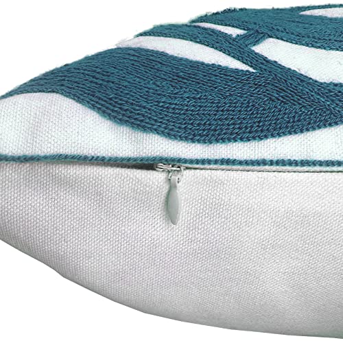 Alysheer Farmhouse Floral Leaves Embroidered Decorative Throw Pillow Cover 18x18 inches, Boho Tufted Flowers Embroidery Pattern Chic Cotton Cushion Case for Couch Bed Sofa Living Room(Teal Blue) - color: Teal Floral, size: 18" x 18" (Pack of 1)