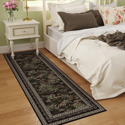 Rugcomf Runner Rug Impressionist-Style Vintage Kitchen Rugs Non Slip Washable Soft Carpet Runner for Kitchen Laundry Bedroom Bathroom, Black - color: Black, size: 2'7" x 8' (Rectangular)
