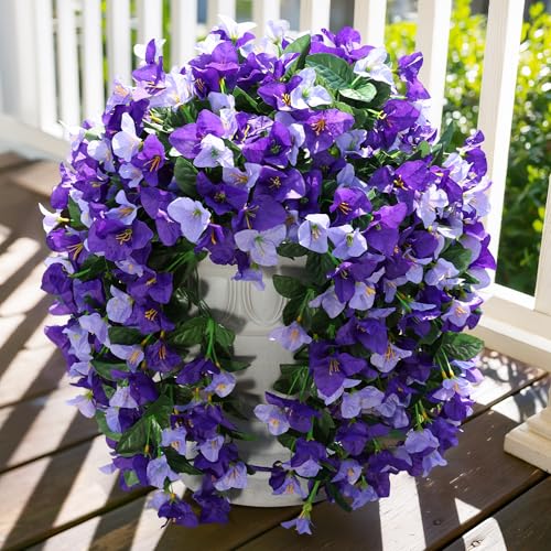 Faux Bougainvillea Artificial Flowers Plants for Outdoor Outside Decoration, 2pcs Fake Flowers Silk Long Trailing Vines UV Resistant Realistic Faux Flowers for Front Door Porch Planter Urn Yard, Mix - color: Light Purple + Dark Purple