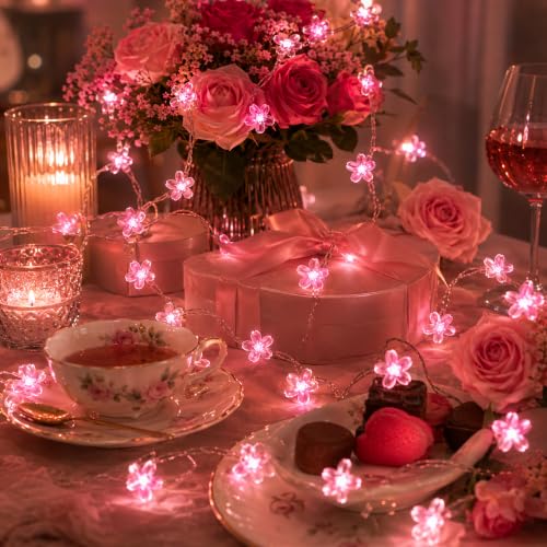 Pink Cherry Blossom Fairy Flower Lights, USB/Battery Operated Floral Lamp | Decorative Flower String Lights For Bedroom,Christmas, Easter, Wedding, Party, Birthday, Valentine'S Day Indoor Outdoor Decor - color: 10ft Pink Flower Lights