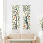 seewan 2 Pack Long Vertical Wall Tapestry, Boho Nature Landscape & Floral Aesthetic Wall Hanging for Bedroom Living Room Home Decor, Long Narrow Art Tapestry with Sunrise Mountain Botanical Designs, 13" × 51" (Art Nouveau Tree, 13"Wx51"H, Unframed) - colo