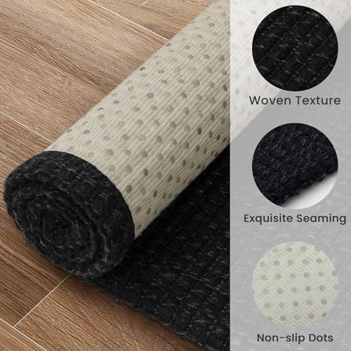 EARTHALL Woven Runner Rug 2x4 Ft Washable Runners for Hallways Cotton Non Slip Eentryway Runner Braided Indoor Floor Carpet for Kitchen, Hallway, Kitchen, Doormat, Black/Grey - color: Black/Grey, size: 2' x 4' (Runner)