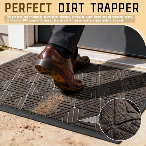 Yimobra Outdoor Mats for Front Door 29.5x17, Stops Mud & Dirt at Entrance, Fits Garage & Patio, All-Weather Waterproof Non Slip Outdoor Indoor Welcome Mat, Brown - color: Brown, size: 29.5x17 Inch