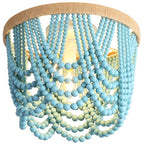 Bohemian Lighting Bohemian Chandelier Handmade Beaded Chandelier Bohemian Ceiling Beaded Lighting 3 Shallow Wood Beads Chandelier Nursery Bedroom Chandelier (Blue) - color: Blue