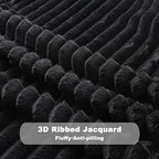 NEWCOSPLAY Super Soft Queen Blanket Black Premium Silky Flannel Fleece 3D Ribbed Jacquard Lightweight Bed Blanket All Season Use (Black Ribbed, Queen(90"x90")) - color: Black Ribbed, size: Queen(90"x90")