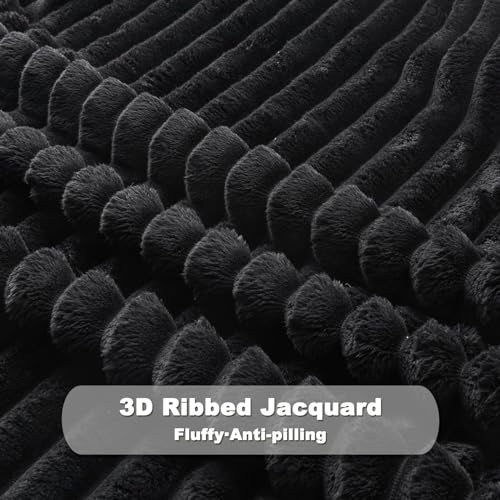 NEWCOSPLAY Super Soft Queen Blanket Black Premium Silky Flannel Fleece 3D Ribbed Jacquard Lightweight Bed Blanket All Season Use (Black Ribbed, Queen(90"x90")) - color: Black Ribbed, size: Queen(90"x90")