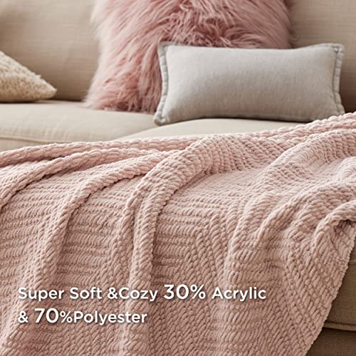 Bedsure Spring Throw Blankets for Couch - Textured Knit Woven Chenille Blanket - Super Soft, Warm Decorative Boho Throw with Tassels for Bed, Sofa and Living Room, Light Pink, 50x60 Inches - color: 01-pink