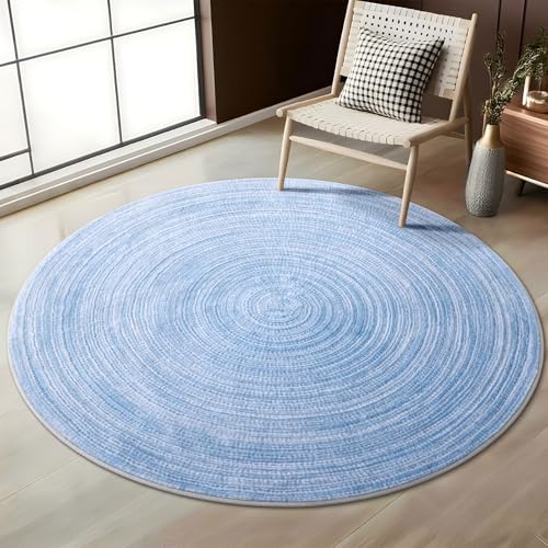Asrug Imitation Jute Low Pile Round Rug Area Rug Washable Non-Slip Circle Rug Soft Plush Touch Circle Rugs Round for Kitchen Bathroom Living Bedroom Nursery, Carpet 4ft /48 inch/122 cm Blue - color: Blue, size: 4ft