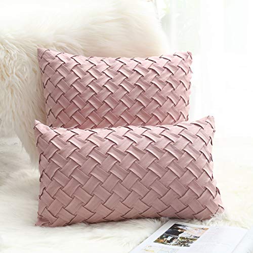 vctops Boho Basket Weave Pattern Decorative Throw Pillow Cover Super Soft Suede Solid Square Accent Cushion Case for Couch Sofa Car (YH Pink,18"x18") - color: Yh Pink, size: 18" x 18" (Pack of 1)