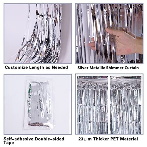 2 Pack Silver Foil Fringe Curtain Backdrop, 3.2Ft x 8.2Ft Metallic Tinsel Foil Fringe Streamer Curtains for Party Photo Booth Props Bachelorette Birthday Bridal Shower Christmas Decorations - color: Metallic Silver