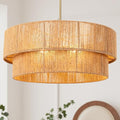 23.6'' Boho Rattan Chandelier Hand Woven Chandelier Light Fixture 3-Light Farmhouse Drum Pendant Light for Dining Room Bedroom Kitchen Hallway Foyer - color: 23.6" Rattan Gold