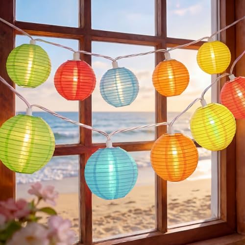 8.5Ft Lantern String Lights Plug in, Spring Outdoor Decor Fairy Lights with 10 LED Multicolor Lanterns, Waterproof Hanging Patio Lights for Summer Hawaiian Camping Tent Holiday Party Garden - color: Multicolor Lantern