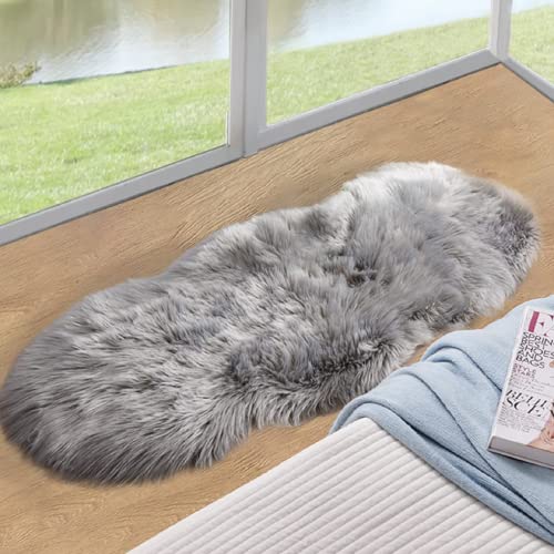 ORINOVA Light Grey Furry Washable Area Rugs for Living Room Faux Sheepskin Shaggy Fur Nursery Rug for Bedroom Cute Room 2x4 Rug - color: Silver Grey, size: 2' x 4' (Sheepskin Fur)