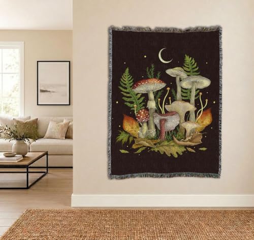Pure Country Weavers Autumn Mushrooms by Episodic Drawing - Gift Tapestry Throw Blanket Woven from Cotton - Made in The USA (72x54) - color: Autumn Mushrooms, size: 72x54