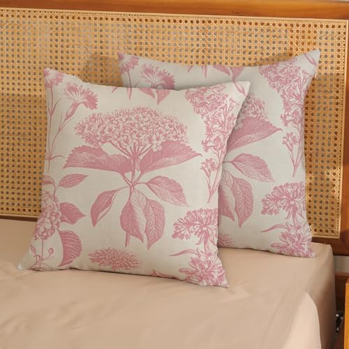 Pink Pillow Covers 16x16 Inch 2 Pcs Boho Vintage Floral Decor Throw Pillows Hydrangea Flower Seasonal Outdoor Farmhouse Neutral Accent Decoration Pillowcase Linen Cushion Cover for Sofa - color: Boho Pink Hydrangea, size: 16" x 16" (Pack of 2)