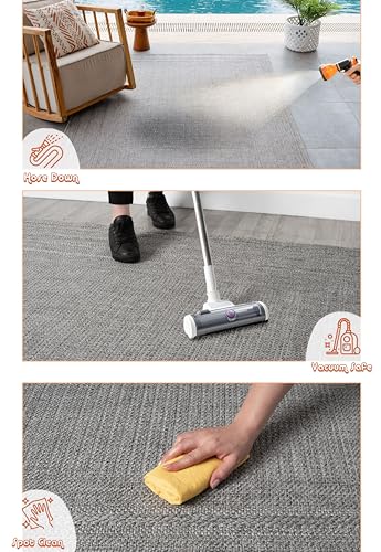 Berry Easy Jute Indoor Outdoor Rug, 8x10 Neutral Bordered Jute Look, Weather Resistant, Easy Care, Lightweight Outdoor Farmhouse Carpet for Patio, Porch, Living Room (8' x 10', Gray) - color: 2004 - Gray, size: 8' x 10' (Rectangular)