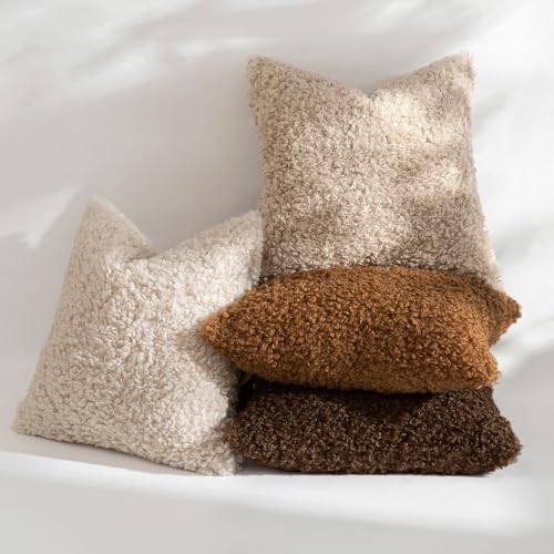 MIULEE Pack of 2 Faux Fur Chestnut Throw Pillow Covers 18x18 Inch Boucle Decorative Sherpa Pillow Covers Fuzzy Accent Soft Sheepskin Fleece for Boho Home Decor Sofa Living Room Couch Bed - color: Chestnut, size: 18" x 18" (Pack of 2)
