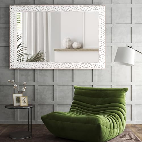 36x24 Inch Farmhouse Rectangle Wall Mirrors with Wooden Frame, Rustic Decorative Rectangular Mirror for Living Room, Bedroom, Bathroom, Entryway - Vertical/Horizontal Hanging - color: I - Rectangular - 24x36 in