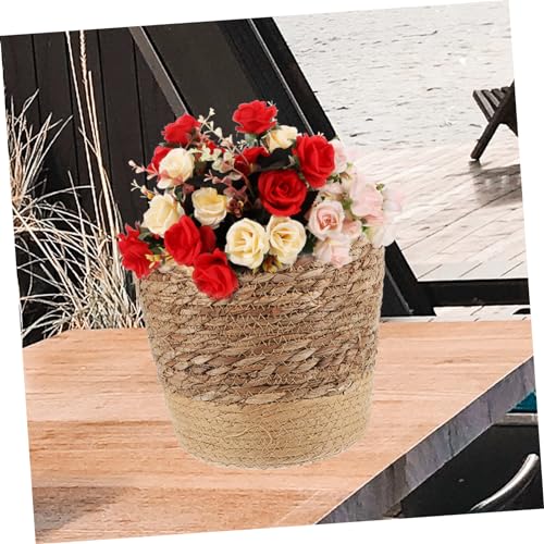 Hand Woven Flower Basket Multi Purpose Decorative Woven Planter for Home Decor with Base for Succulents and Housewarming