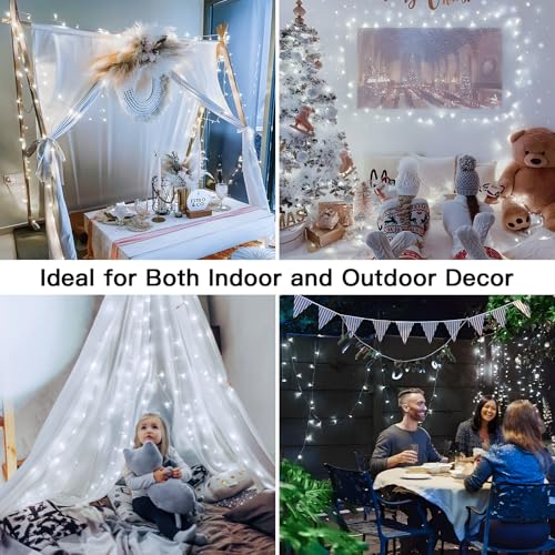 suddus 33ft 100 LED White String Lights with Timer, 12 Modes Christmas Fairy Lights Plug in, Connectable Indoor/Outdoor White Twinkle Lights for Xmas Tree, Bedroom, Garden, Wedding, Party Decorations - color: White, size: 100LED Connectable