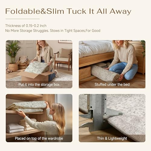 PureCozy 2x4 Runner Rug Washable Neutral Beige Vintage Hallway Kitchen Carpet Non Slip Low Pile Soft Floral Indoor Long Throw Rug for Bedroom Bathroom Laundry Living Room - color: Vintage | Beige, size: 2' x 4' (Runner)