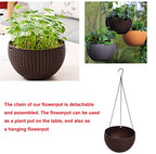 Hanging Basket Plastic Flower Pot Round Resin Garden Hanging Planter for Indoor Outdoor Plants 2 Pack Brown - color: 8 Inch Brown