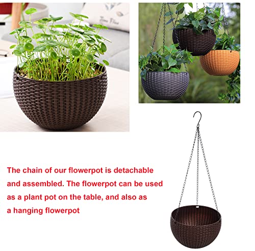 Hanging Basket Plastic Flower Pot Round Resin Garden Hanging Planter for Indoor Outdoor Plants 2 Pack Brown - color: 8 Inch Brown