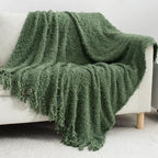 Winter Knit Throw Blanket Fluffy Fuzzy Soft Lightweight Cozy Farmhouse Tassels Chunky Knitted Throws for Couch Sofa Bed (Green, 50"x60") - color: Green, size: 50"x60"