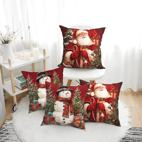 Santa Claus Throw Pillow Covers 18 X 18 Inch Set of 4 Decorative Cushion Cover Home Decor for Sofa Chair Couch Bedroom Living Room - color: Santa Claus