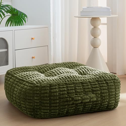 HIGOGOGO 8" Floor Pillow Cushion for Adults, Meditation Cushion Pillow, Blended Corduroy Cover, Large Square Floor Sitting for Tatami Living Room or Yoga, 22x22 Inch, Dark Green - color: Square Dark Green, size: 8" Thick(Pack of 1)