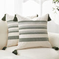 Boho Throw Pillow Covers with Tassels Woven Set of 2, 18x18 Inch Striped Textured Couch Throw Pillows for Couch Bed Sofa Bedroom Modern Funky (Sage Green, 18"x18"(Pack of 2)) - color: Sage Green