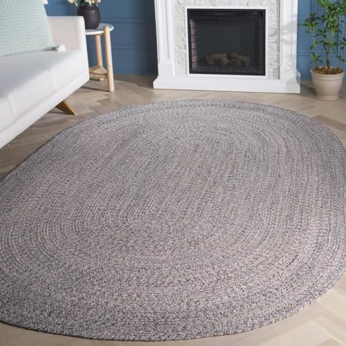 SAFAVIEH Braided Collection Area Rug - 2'6" x 4' Oval, Ivory & Steel Grey, Handmade Woven Cotton, Boho Reversible Style, Ideal for Living Room, Bedroom, Dining Space (BRD256A) - color: Ivory/Steel Grey, size: 2'6" x 4' (Oval)